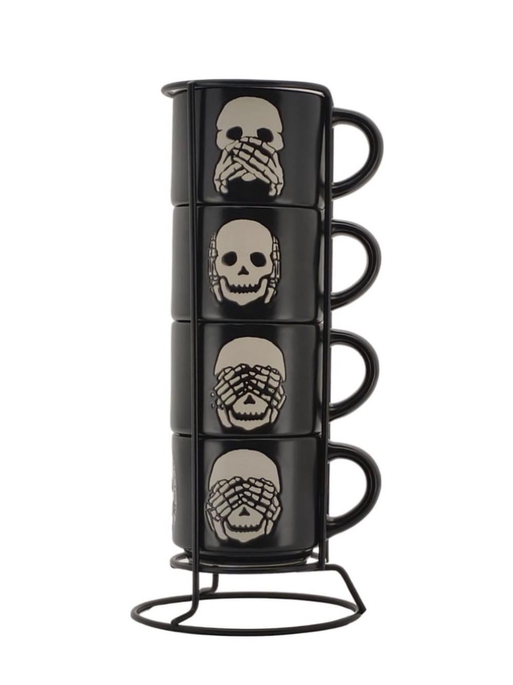 Way to Celebrate Stackable Black Skull Espresso Mug Set - 4 Pack New in Box